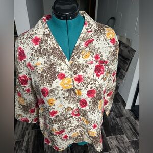 CJ Banks Floral Button Down Shirt Red, Yellow, Brown Women’s Size XL